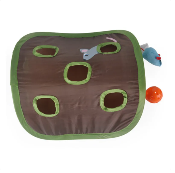 Engaging green cat accessory: a cozy tent with toys for interactive feline play.