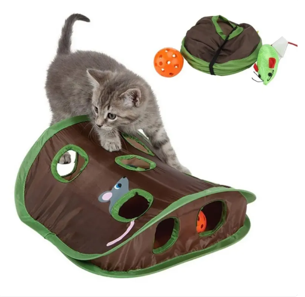 Cat play tent in green, an interactive accessory offering a stimulating hideaway.