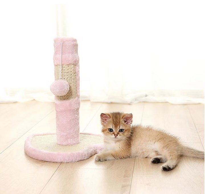 Heart & star design cat scratcher, compact sisal post for play & claw health.