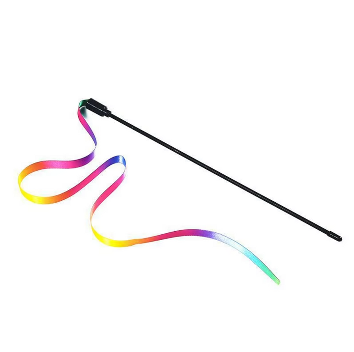 Colorful rainbow play rod cat toy designed for interactive pet play. Encourages active cat exercise & kitten fun.
