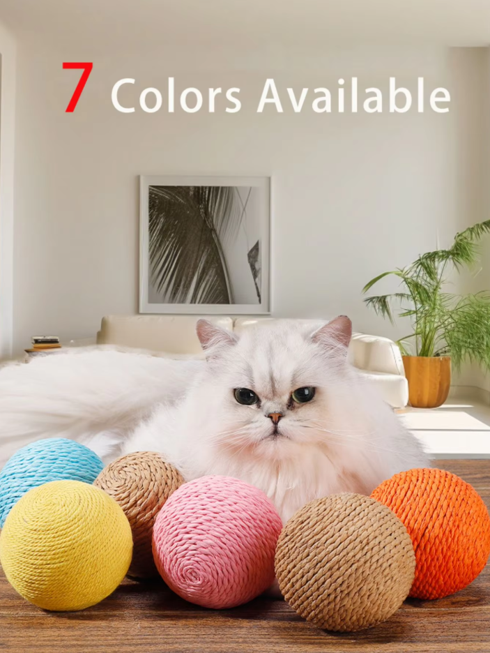Durable sisal scratch ball, a natural cat toy for healthy claws & endless feline fun.
