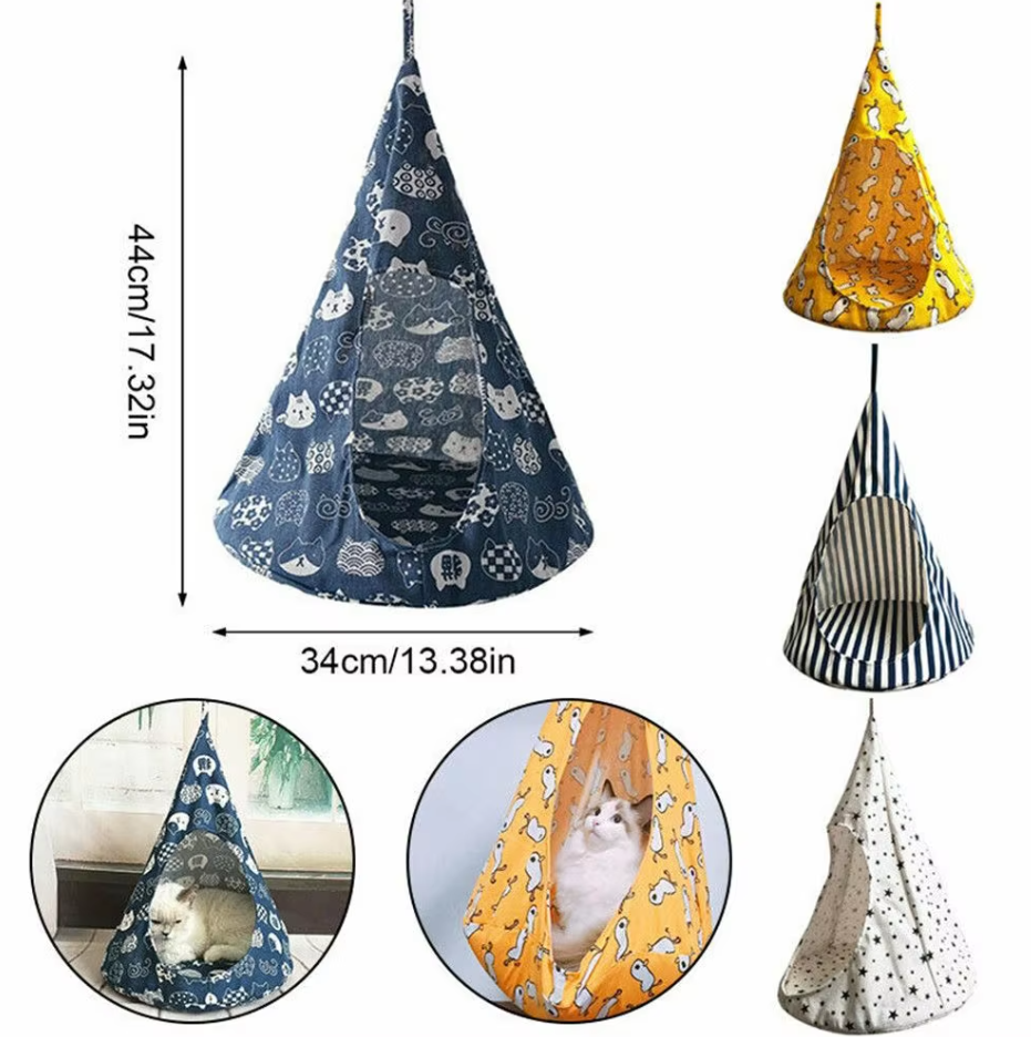 Washable cat tent hammock, a cozy pet furniture retreat for modern homes.