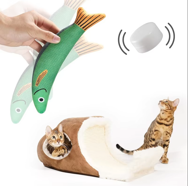 Fun cat toy fish with sound and catnip, designed for mental stimulation and active pet play.