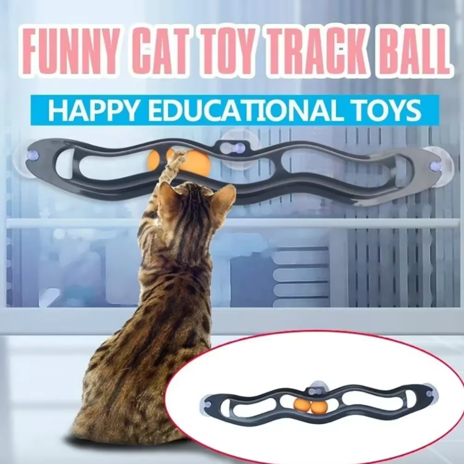 Suction cup cat toy: durable ball track for endless feline playtime, easily attaches to windows.