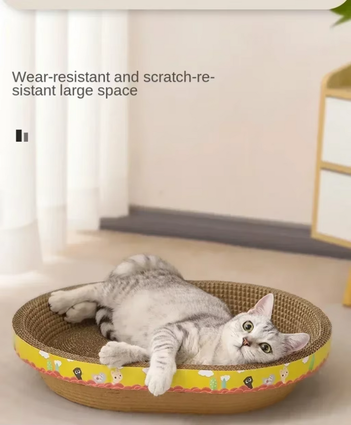 Indoor cat accessory: durable corrugated cardboard scratcher lounge & pet bed. Great for feline comfort.