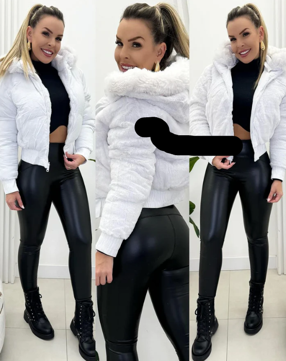 Elegant women's quilted bomber jacket, complete with a plush faux fur hood, for trendy cold weather style.