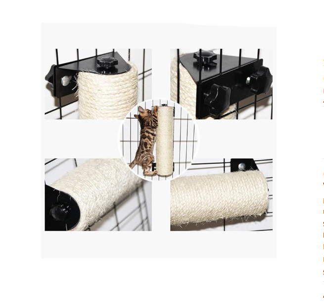 Happy cat scratching the wall-mounted sisal roller on a door frame, enjoying feline enrichment & exercise.
