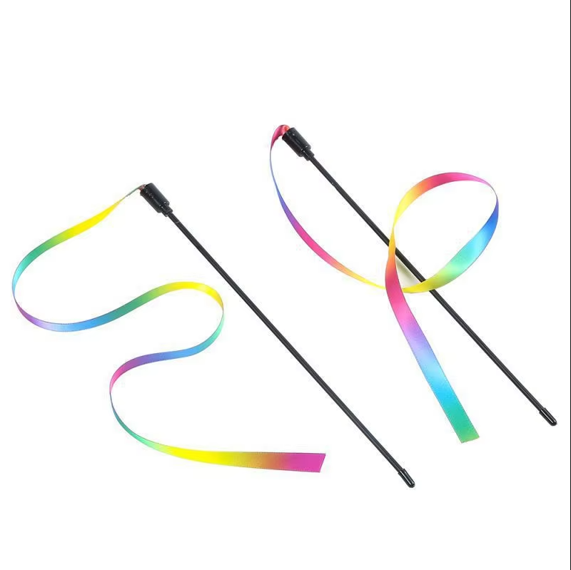 Engaging rainbow cat play rod, an interactive toy for active feline fun. Great for kitten exercise & enrichment.