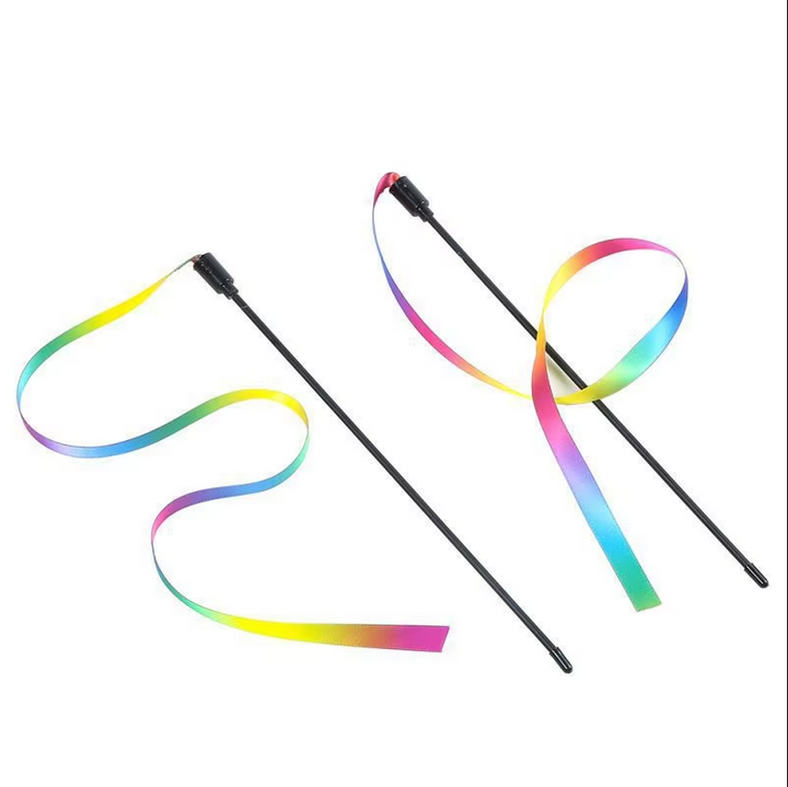 Engaging rainbow cat play rod, an interactive toy for active feline fun. Great for kitten exercise & enrichment.