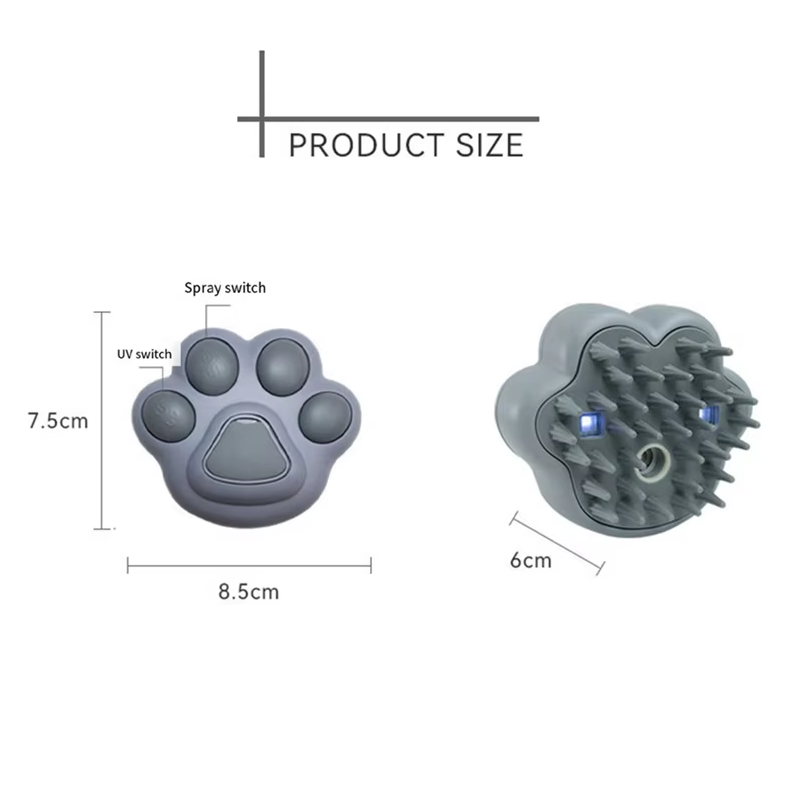 Gentle grooming electric spray brush for dogs and cats, doubles as a soothing pet massager.