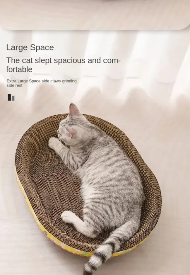 Durable cat scratching lounge & comfort bed for indoor cats. Protects furniture, provides feline comfort.