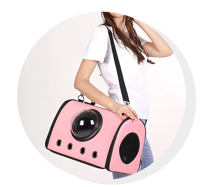 Easy-to-carry pet carrier for small dogs & cats, ideal for car travel. Designed with a viewing window.