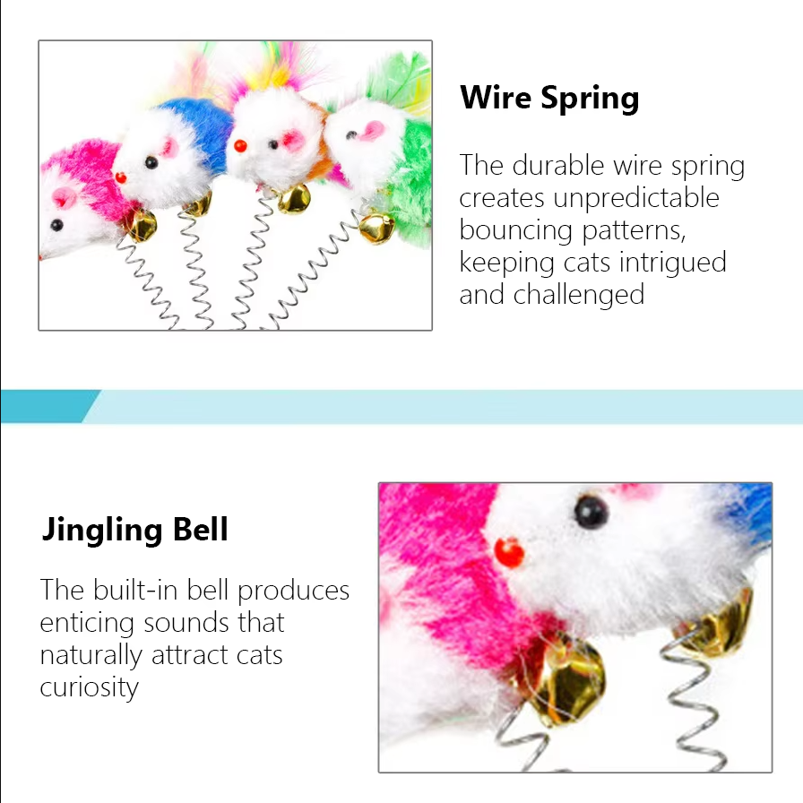 Durable interactive cat toy: spring mouse on suction cup. Keeps pets active & engaged. Great for kittens.