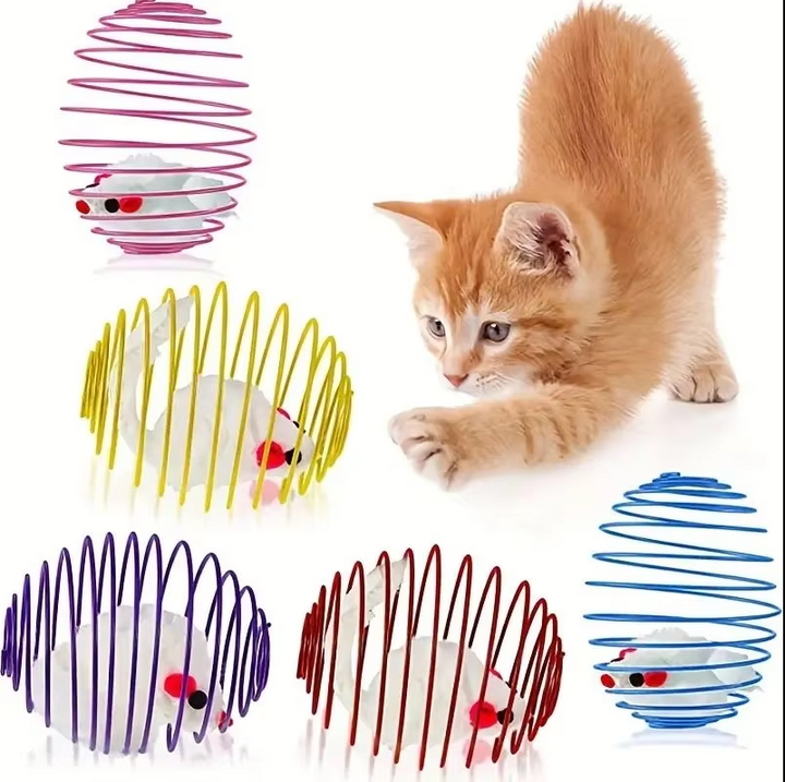 Set of 3 spiral mouse cat toys. Interactive design encourages natural hunting instincts & pet exercise.