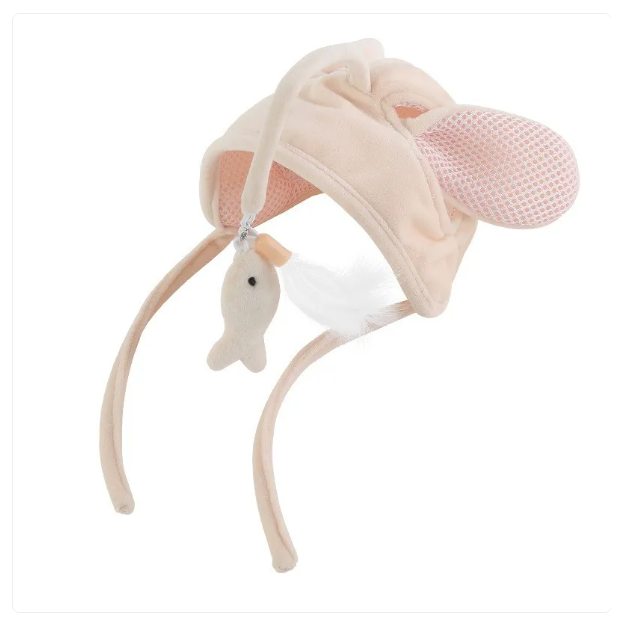 Cat's funny hat with an attached toy, a cute & interactive pet accessory for playful felines.