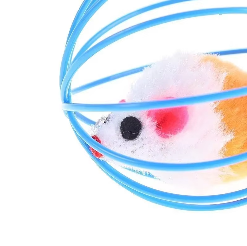 Promote exercise with this interactive caged mouse & feather cat toy for indoor feline fun.