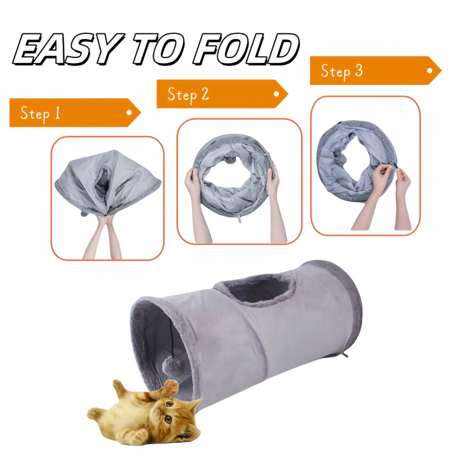 Durable cat tunnel with a unique viewing window, providing endless entertainment for active indoor felines.
