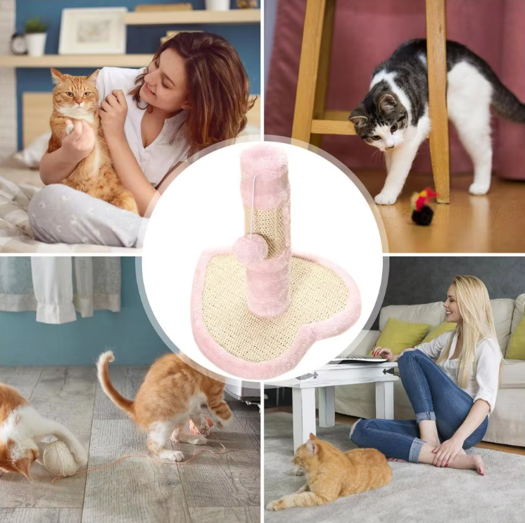 Interactive cat scratching post with toy, promoting pet enrichment & healthy claws.