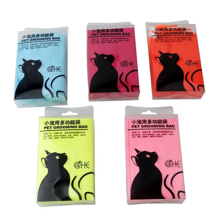 Reduces struggle during cat bathing and nail trimming with this secure mesh grooming aid. Pet safety.