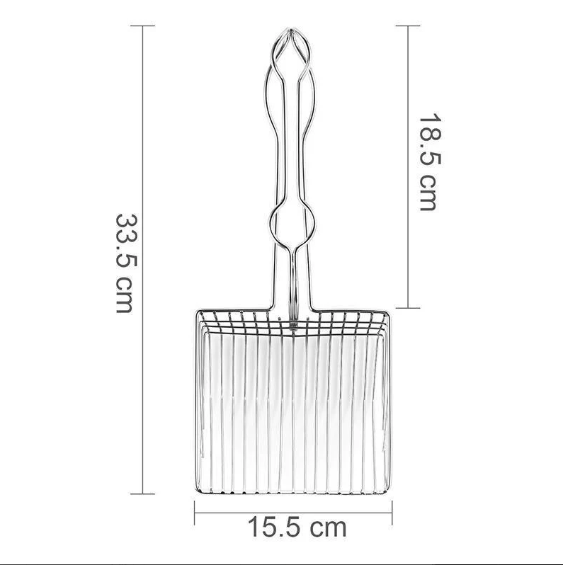 Hygienic stainless steel pet litter scoop ensures a clean & fresh cat litter box, enhancing pet supplies.