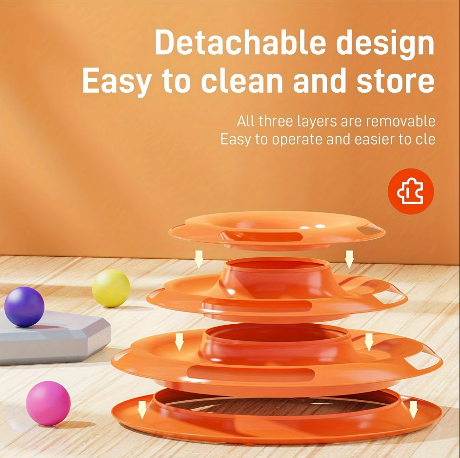 Engaging 3-stage cat play tower provides endless interactive fun & mental stimulation for indoor cats & kittens.