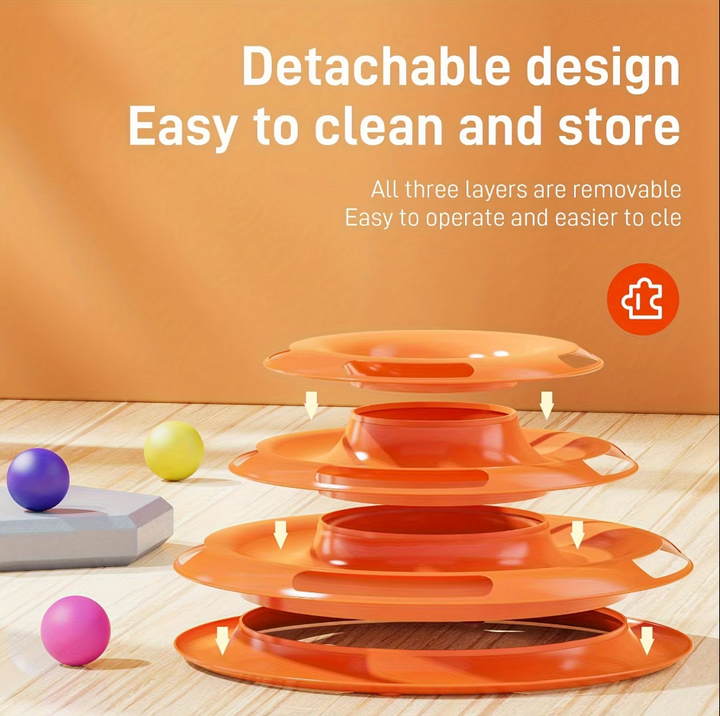 Engaging 3-stage cat play tower provides endless interactive fun & mental stimulation for indoor cats & kittens.