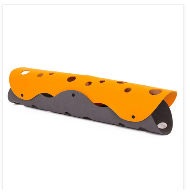 Interactive felt cat toy with peek-a-boo holes, encouraging active pet play & mental stimulation.