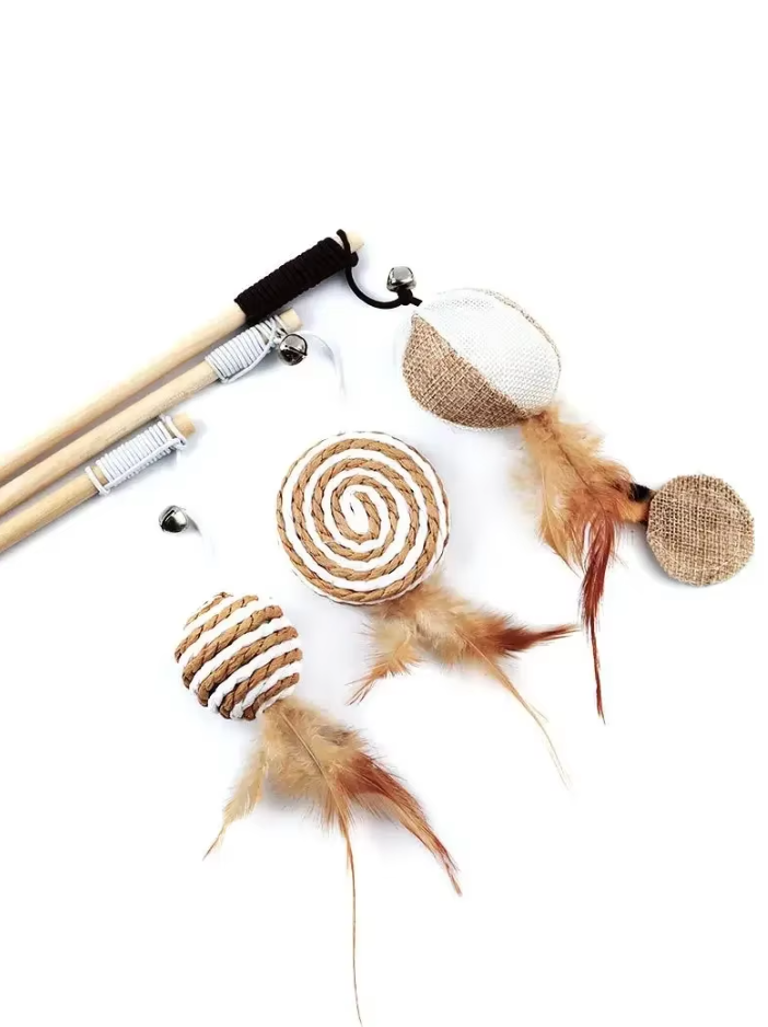 Stimulating interactive cat toy with natural feathers for active engagement & pet enrichment.