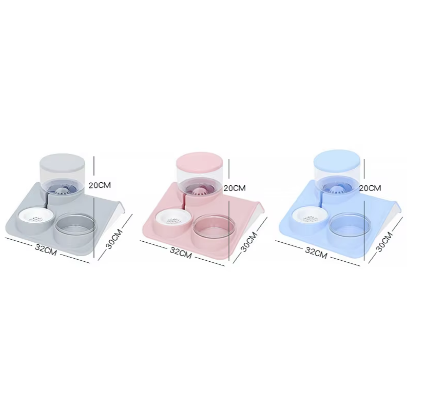 Dual wall-mounted pet bowls for food & water. Space-saving cat & dog feeder, ideal for modern pet supplies.