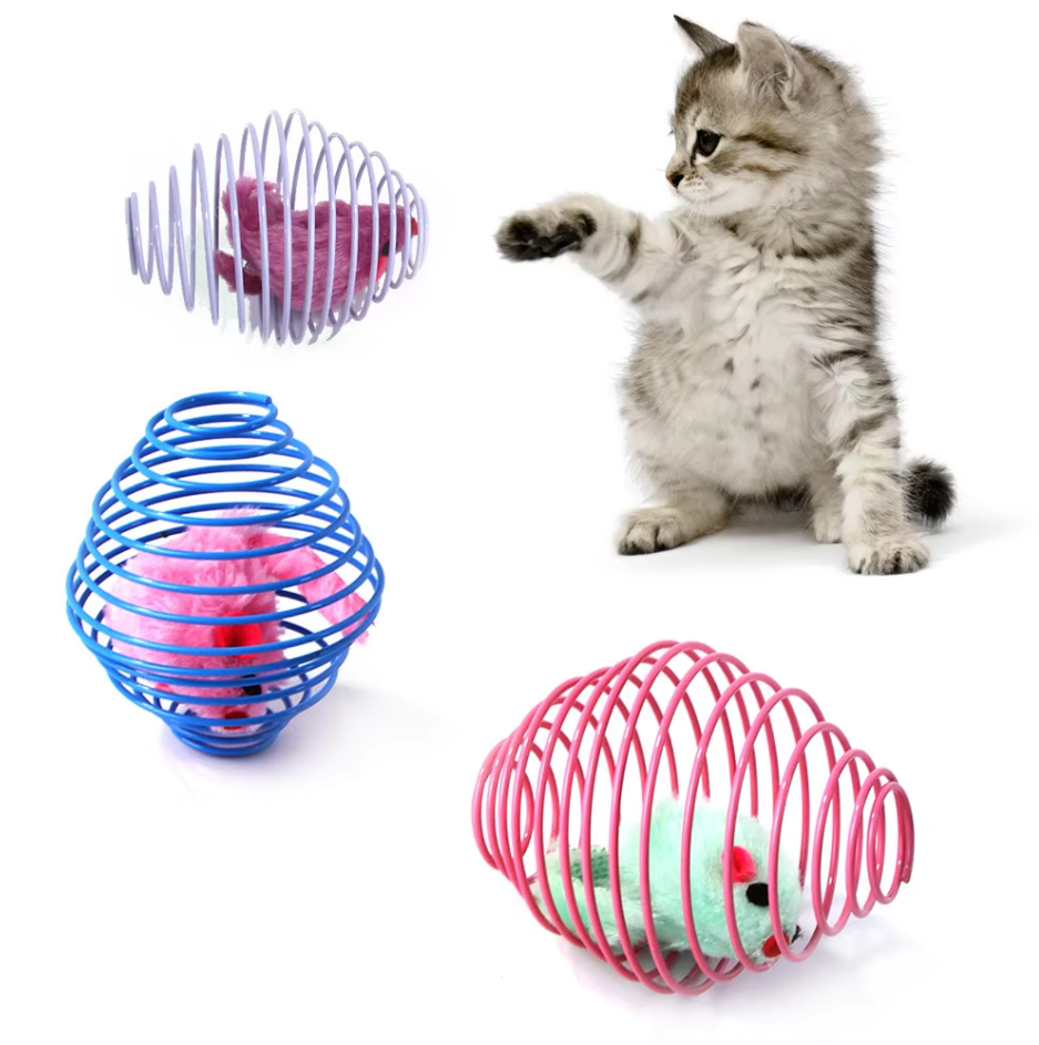 Feline enrichment with this 3-piece interactive spiral mouse cat toy pack. Ideal for indoor hunting.