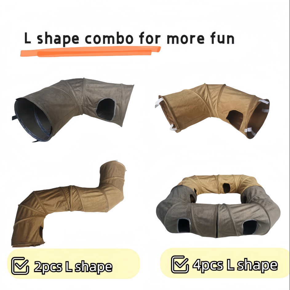 Black & blue cat activity tunnel with mesh viewing window. Perfect interactive hideaway & play toy for indoor pets.