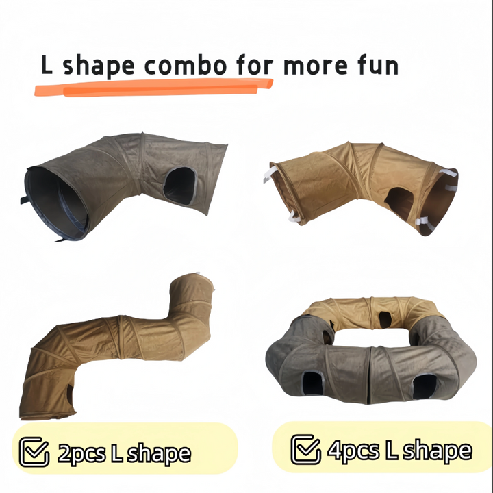 Black & blue cat activity tunnel with mesh viewing window. Perfect interactive hideaway & play toy for indoor pets.