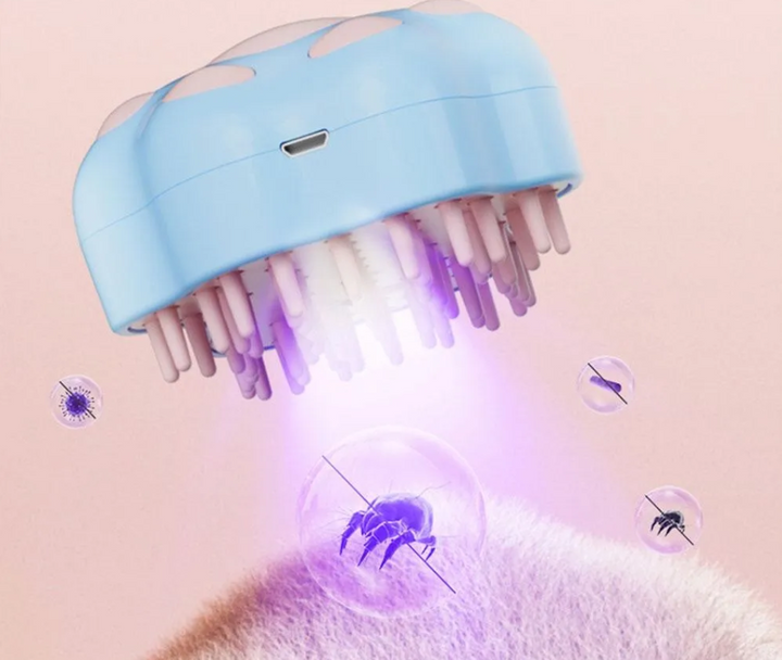 Professional electric pet grooming brush for cats, featuring a massage and soap dispenser.
