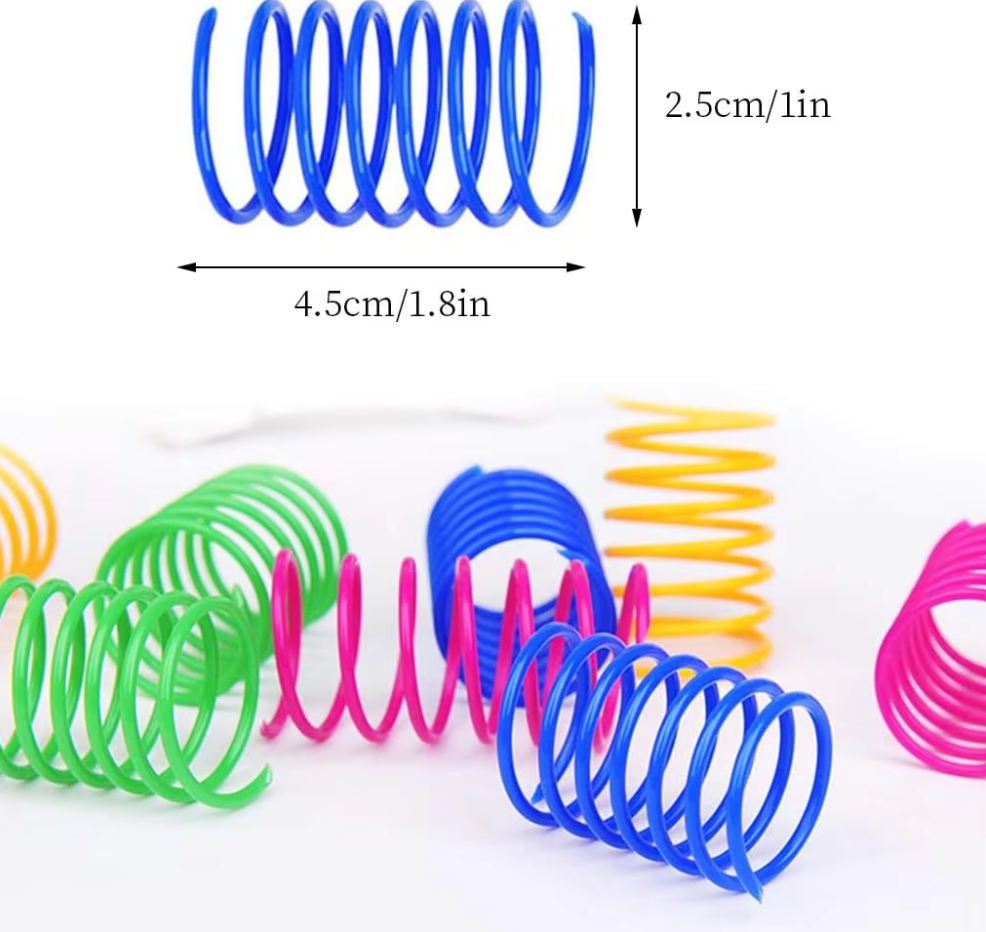 Interactive colorful spiral feather spring cat toys, 12-piece set for pet enrichment & active feline play.
