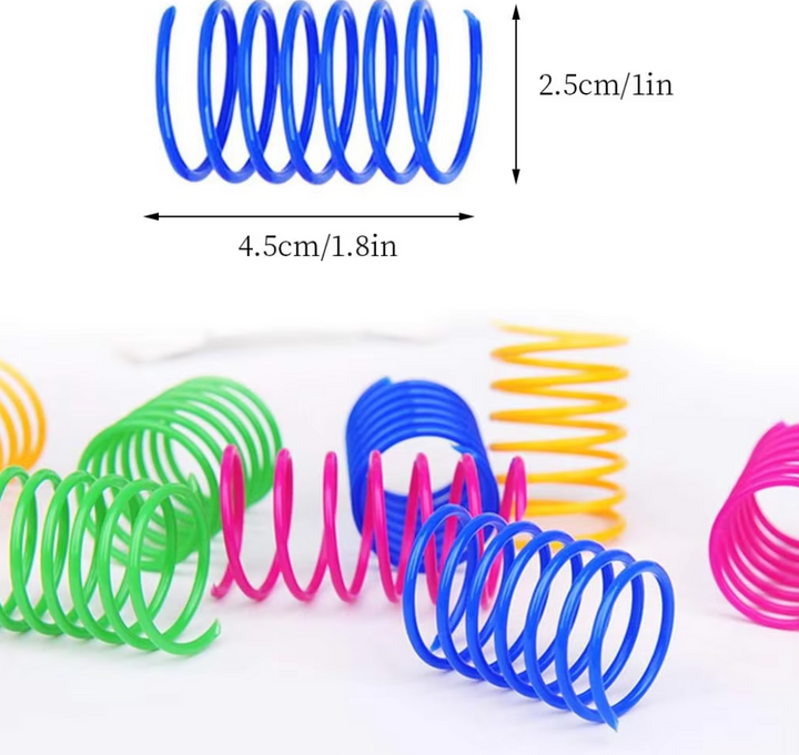 Interactive colorful spiral feather spring cat toys, 12-piece set for pet enrichment & active feline play.