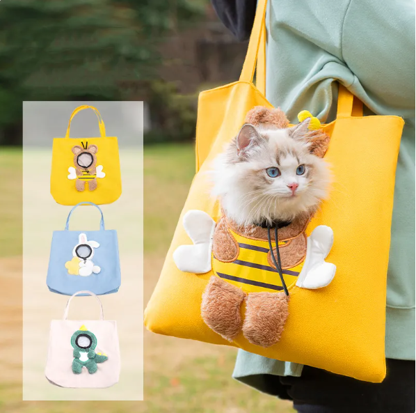 Green dinosaur design pet carrier for small dogs & cats. Funny portable travel bag for car adventures.