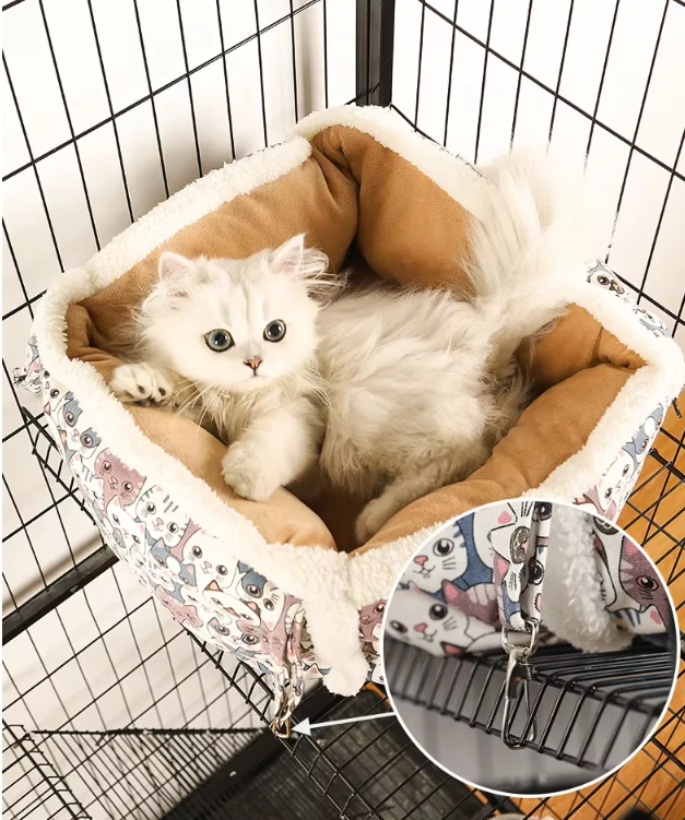 Cozy pet bed basket, soft & comfortable, with a cute pattern for feline relaxation.