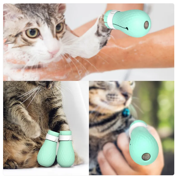 Green cat paw protection caps, 4-piece set, for gentle grooming & scratch prevention, promoting feline wellness.