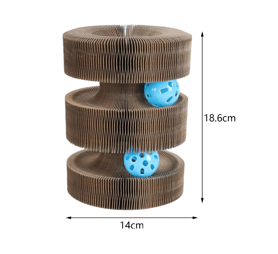 Cat scratch tower interactive toy with a rolling ball. Essential feline enrichment & cat accessory.