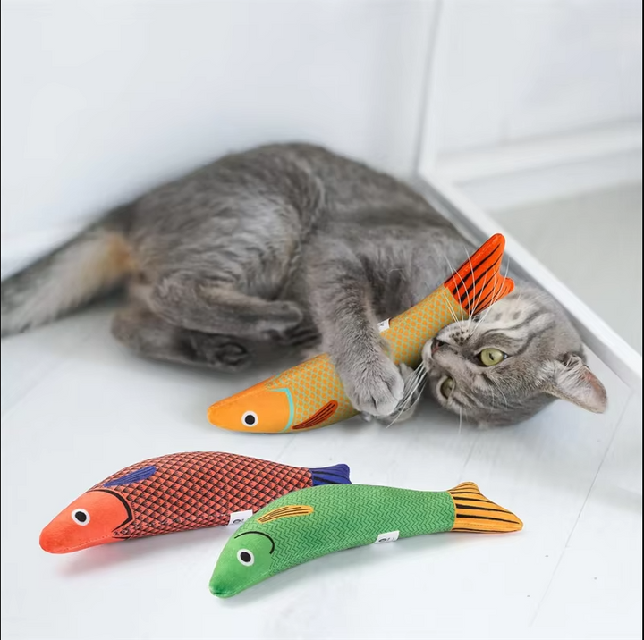 Realistic flopping fish cat toy for interactive play, infused with catnip for kitten and adult cats.