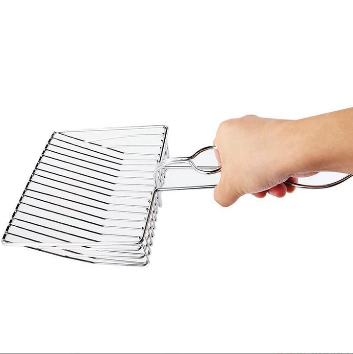 Premium quality stainless steel cat litter scoop, a sturdy & reliable pet care tool for easy cleaning.
