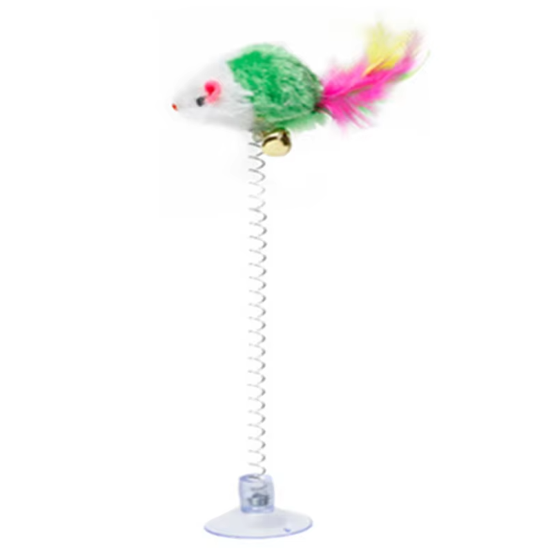 Suction cup cat toy: springy mouse offers interactive fun & enrichment for active cats & playful kittens.