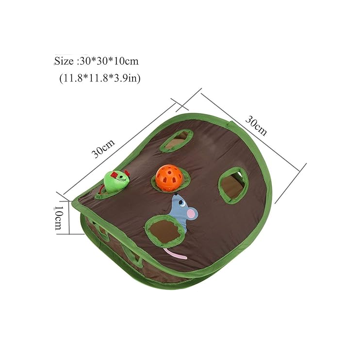 Pet supplies: durable green cat tent with interactive hanging toys for enrichment.