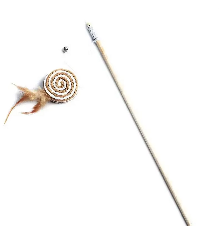 Feather & bell cat toy set to satisfy your cat's natural hunting instinct; interactive & fun.