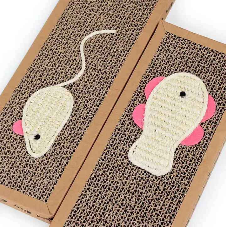 Durable cat scratching mat and fish toy set. Eco-friendly pet accessory for feline fun & healthy claw care.