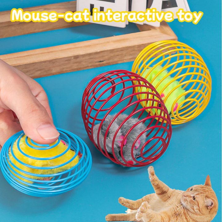 Three interactive spiral mouse cat toys for feline hunting & exercise. Durable indoor pet toys for enrichment.