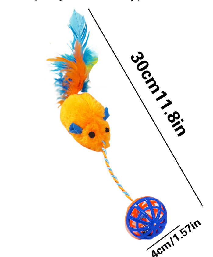 Complete cat toy set: soft plush mice & feather ball designed for hours of engaging pet playtime fun.