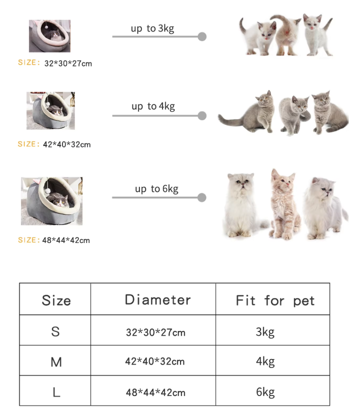 Comfortable soft cat bed igloo cave for small pets. Includes a fun dangling play ball & cute decorative ears.
