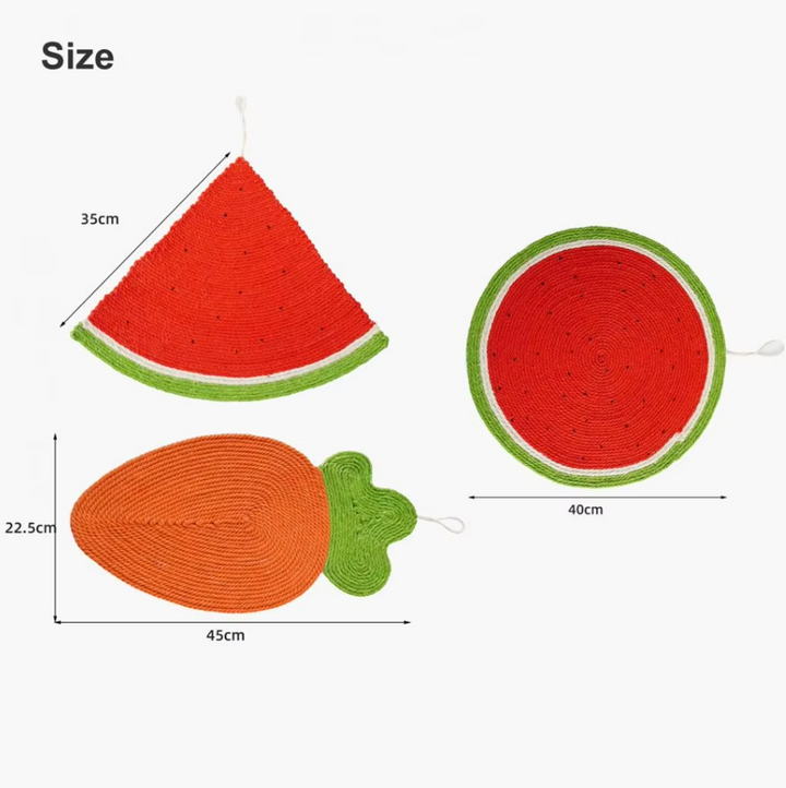 Watermelon fruit design cat scratch mat. Offers furniture protection & playful scratching for cats.