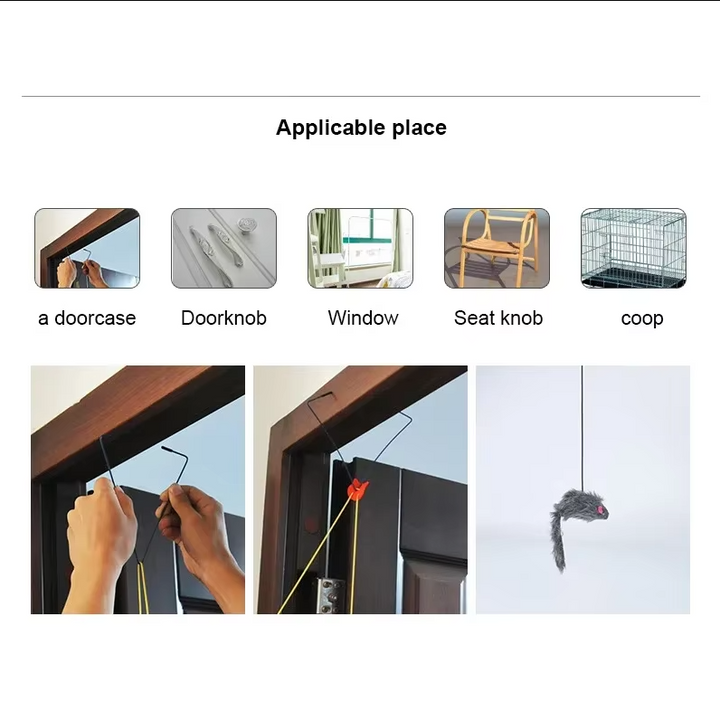 Door-mounted interactive jumping mouse cat toy. Easy setup for endless feline fun. 3 pack.